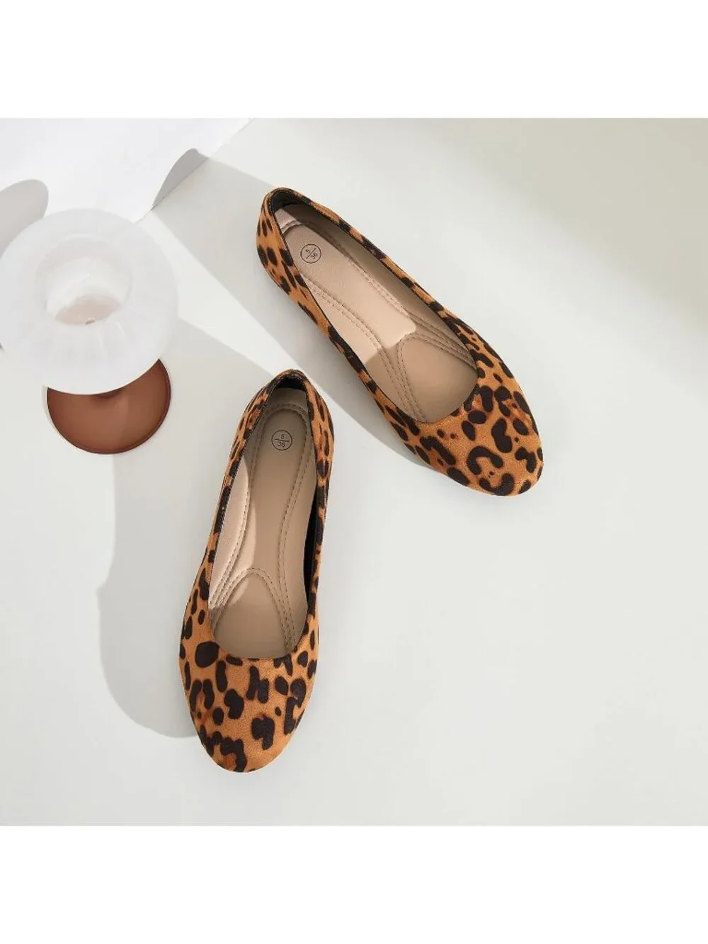 Women's Brown Leopard Round Toe Ballet Flats Comfortable Ballerina Dress Shoes